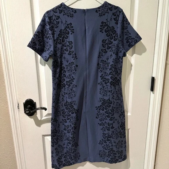 Boden Ponte Floral Slate Blue Shift Dress Sz 10 - Picture 7 of 10